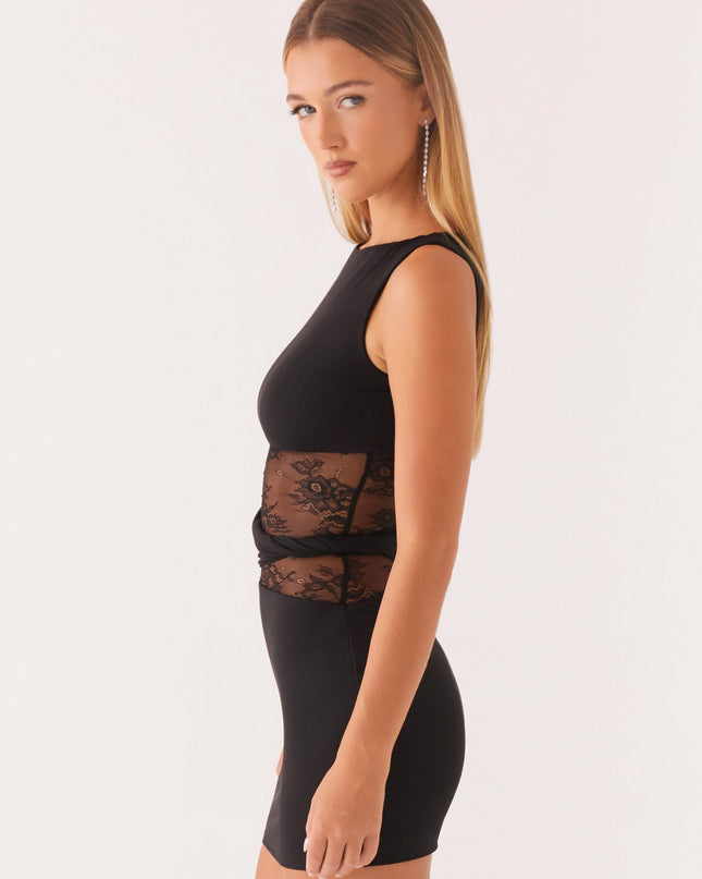 Vivienne | Elegant Mini Dress – Lace Panel Bodycon Style