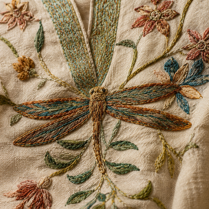 Yseult | Boho Blouse – Dragonfly Embroidered V-Neck Style