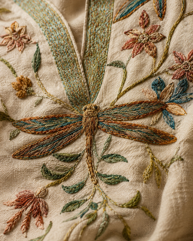 Yseult | Boho Blouse – Dragonfly Embroidered V-Neck Style