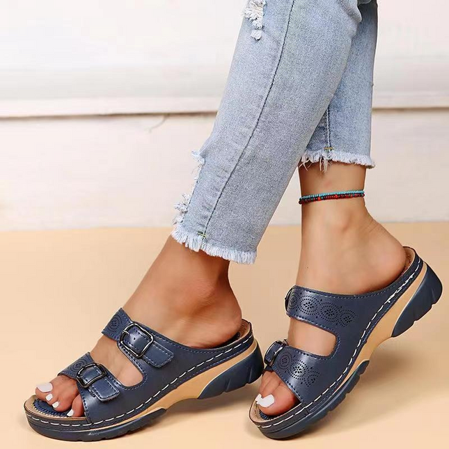 Yvaine | Comfort Wedge Sandals – Orthopedic Double Buckle