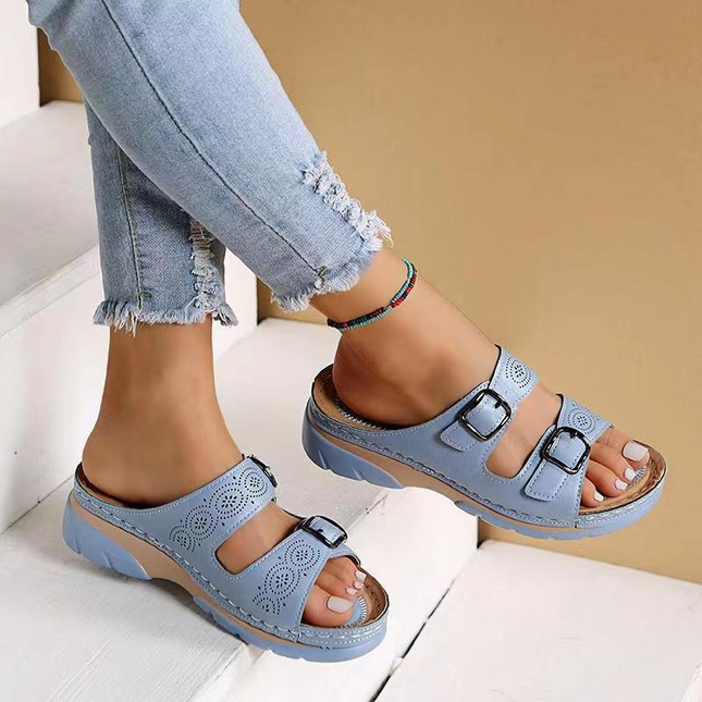 Yvaine | Comfort Wedge Sandals – Orthopedic Double Buckle