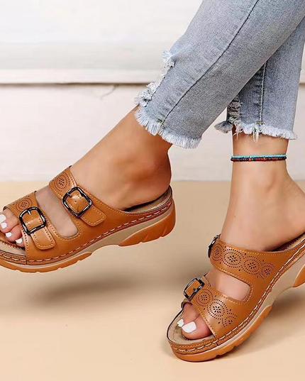 Yvaine | Comfort Wedge Sandals – Orthopedic Double Buckle