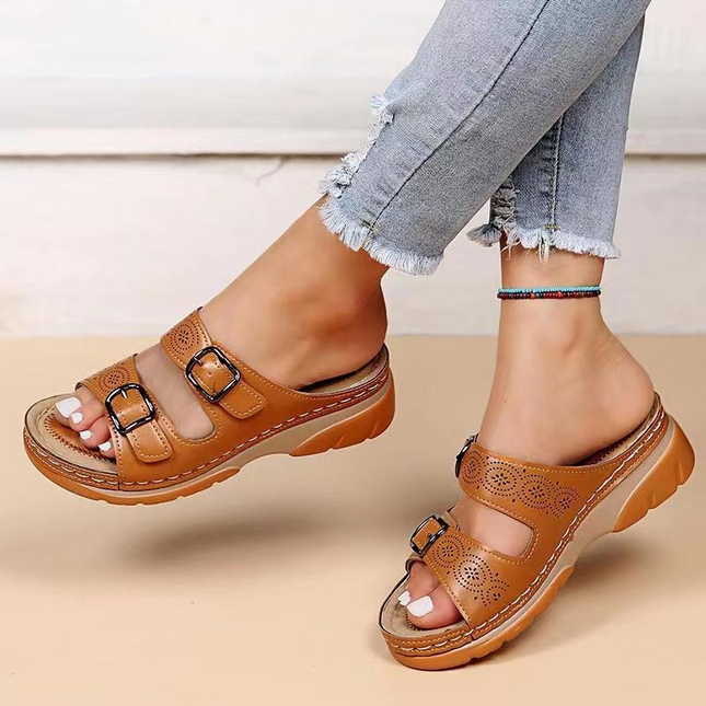 Yvaine | Comfort Wedge Sandals – Orthopedic Double Buckle