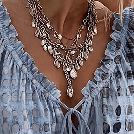 Zephyra | Boho Blouse – Lace-Up V-Neck & Ruffle Style
