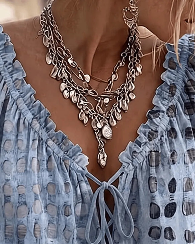 Zephyra | Boho Blouse – Lace-Up V-Neck & Ruffle Style