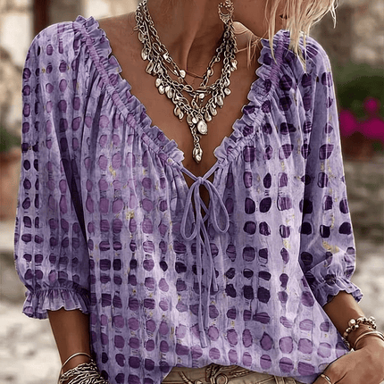 Zephyra | Boho Blouse – Lace-Up V-Neck & Ruffle Style