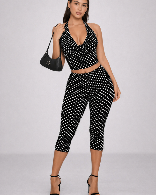 Zinnia | Chic Two Piece Outfit – Halter Top & Capri Trousers