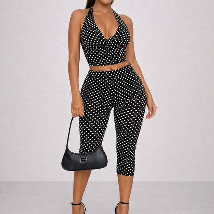 Zinnia | Chic Two Piece Outfit – Halter Top & Capri Trousers