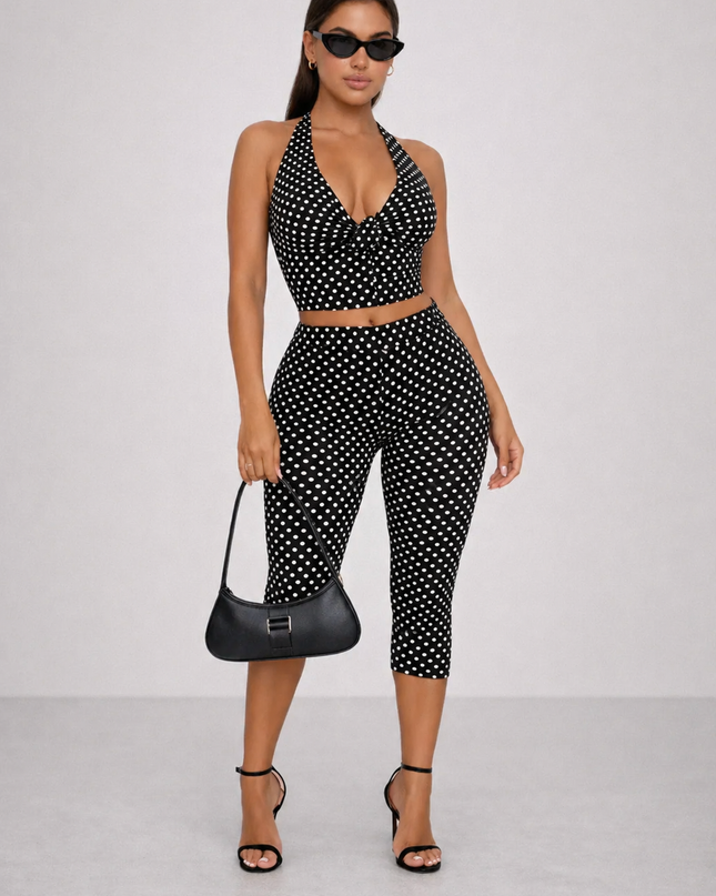 Zinnia | Chic Two Piece Outfit – Halter Top & Capri Trousers